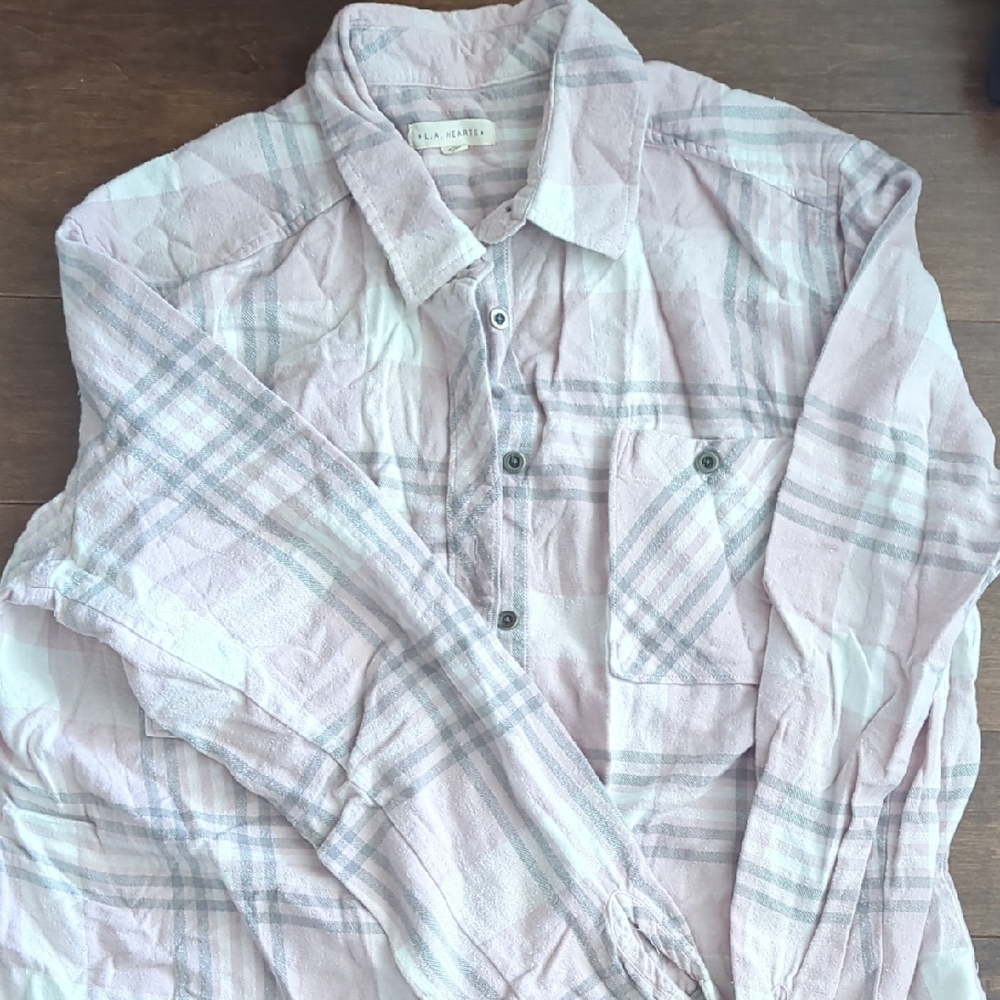 LA Hearts Pink and White Plaid Shirt